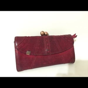 Anthropologie Red Faux Leather large clasp wallet